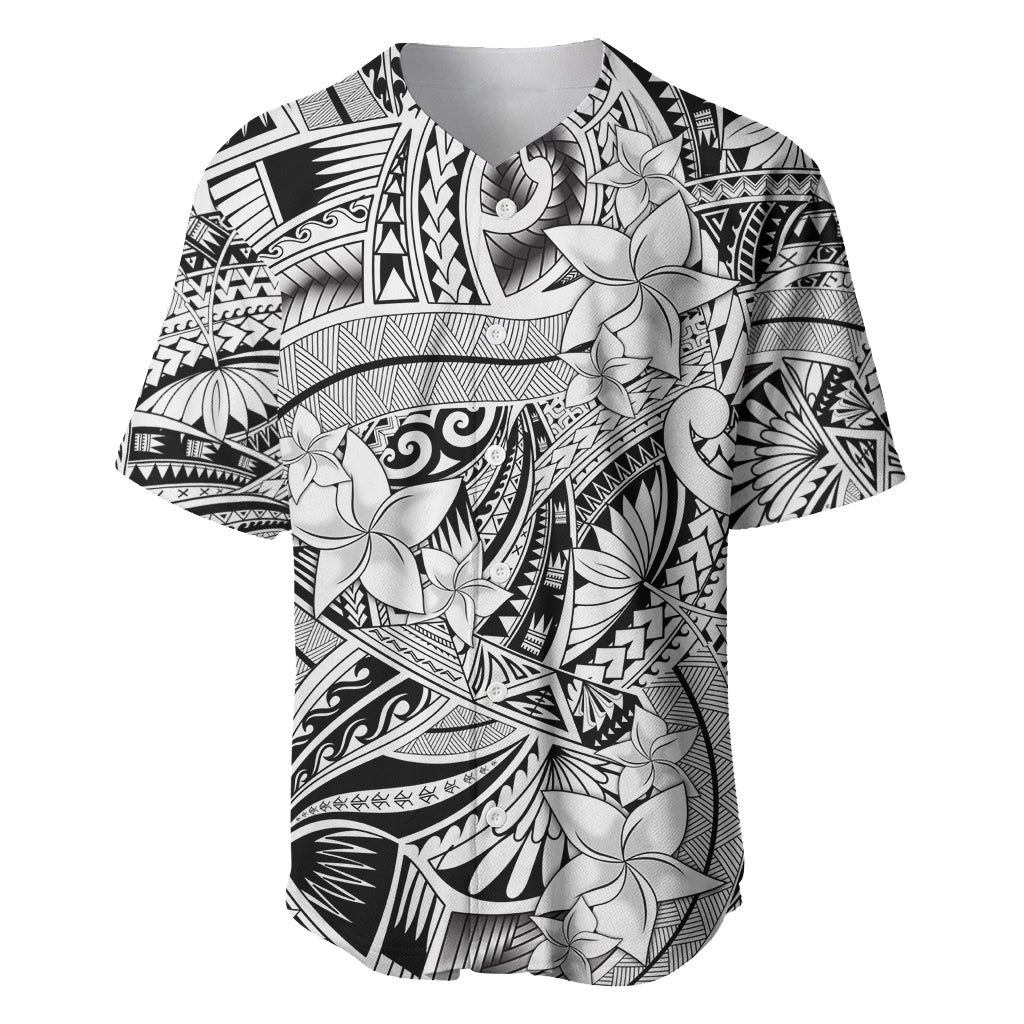 Polynesia Baseball Jersey Tribal Polynesian Spirit With White Pacific Flowers LT9 White - Polynesian Pride