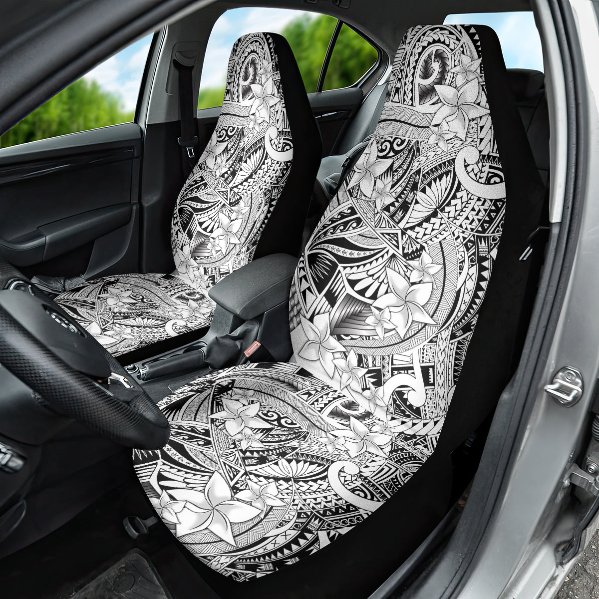 Polynesia Car Seat Cover Tribal Polynesian Spirit With White Pacific Flowers LT9 - Polynesian Pride