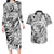 Polynesia Couples Matching Long Sleeve Bodycon Dress and Hawaiian Shirt Tribal Polynesian Spirit With White Pacific Flowers LT9 White - Polynesian Pride