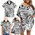 Polynesia Family Matching Off Shoulder Short Dress and Hawaiian Shirt Tribal Polynesian Spirit With White Pacific Flowers LT9 - Polynesian Pride