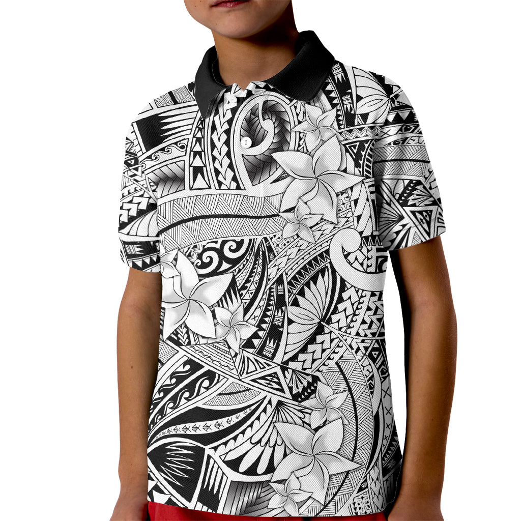 Polynesia Kid Polo Shirt Tribal Polynesian Spirit With White Pacific Flowers LT9 Kid White - Polynesian Pride