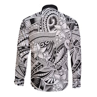 Polynesia Long Sleeve Button Shirt Tribal Polynesian Spirit With White Pacific Flowers LT9 - Polynesian Pride