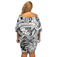 Polynesia Off Shoulder Short Dress Tribal Polynesian Spirit With White Pacific Flowers LT9 - Polynesian Pride