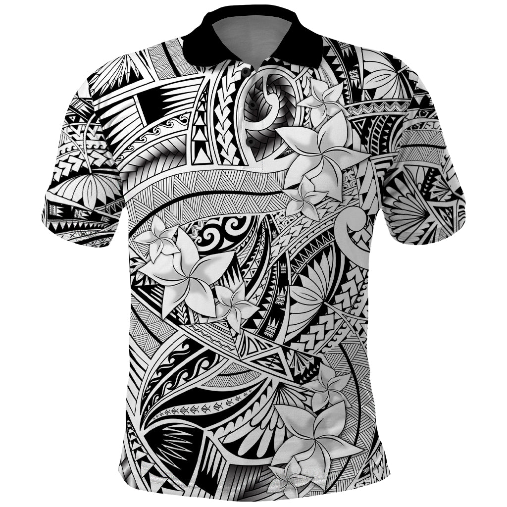Polynesia Polo Shirt Tribal Polynesian Spirit With White Pacific Flowers LT9 White - Polynesian Pride