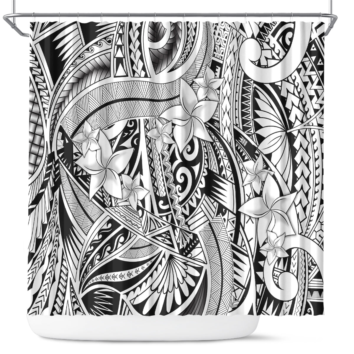 Polynesia Shower Curtain Tribal Polynesian Spirit With White Pacific Flowers LT9 White - Polynesian Pride