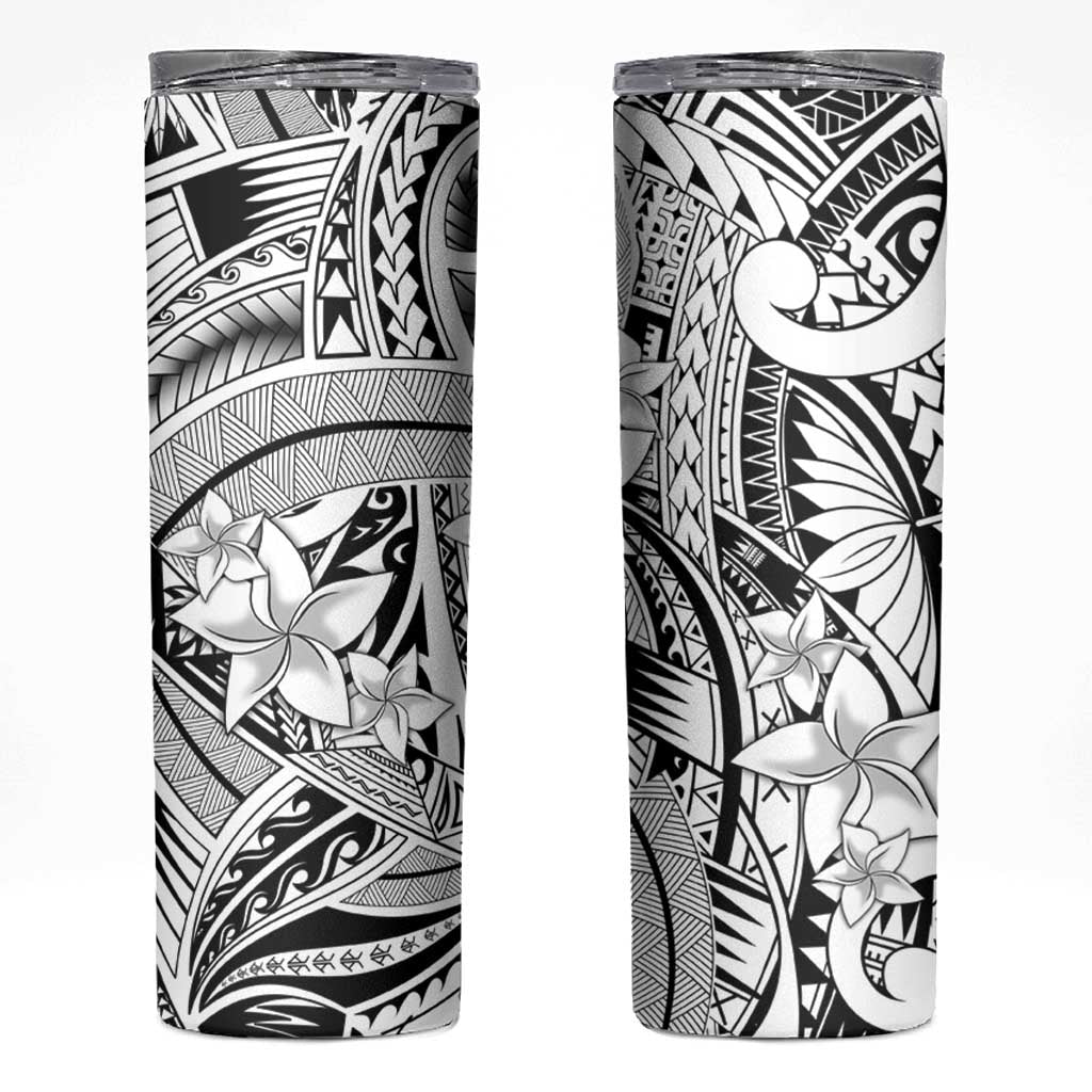 White Pacific Flowers Tribal Polynesian Spirit Skinny Tumbler