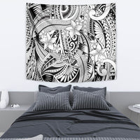 Polynesia Tapestry Tribal Polynesian Spirit With White Pacific Flowers LT9 - Polynesian Pride