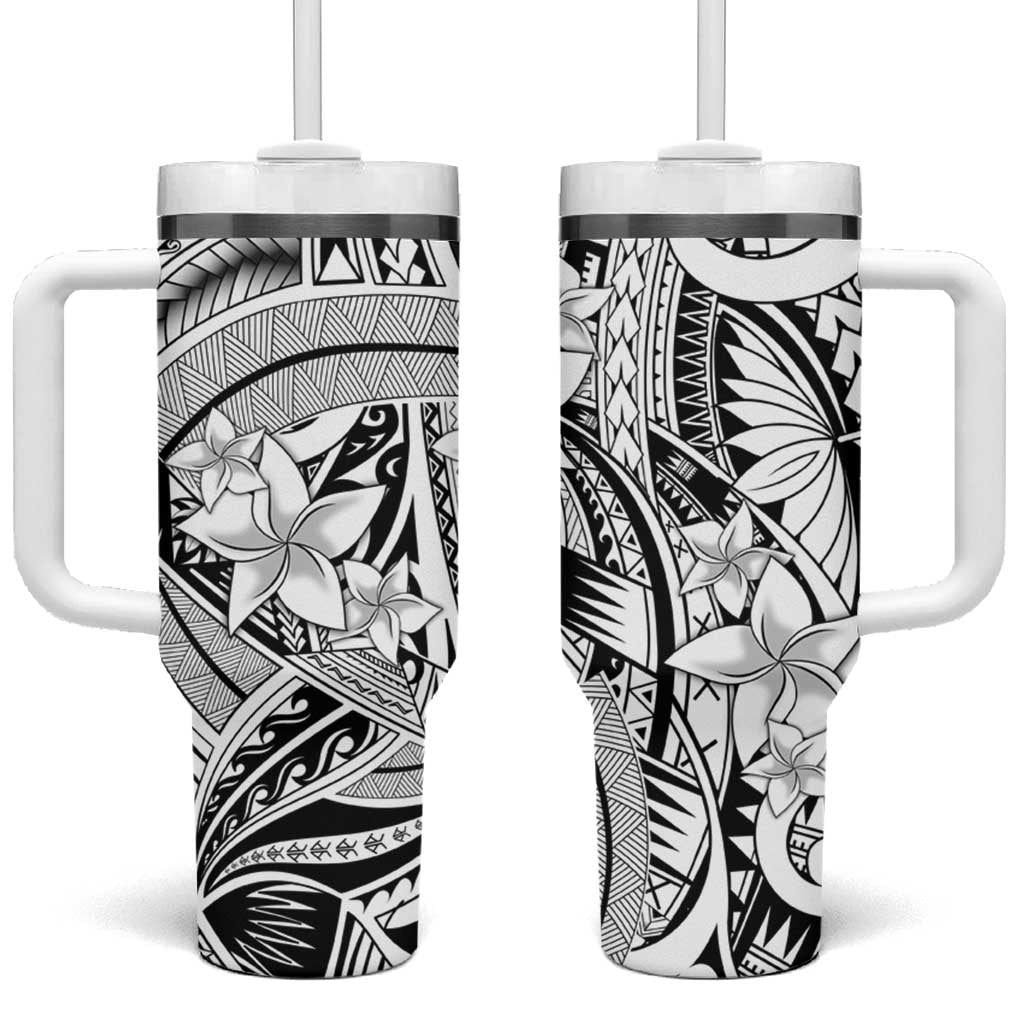 White Pacific Flowers Tribal Polynesian Spirit Tumbler With Handle LT9 One Size: 40 oz White - Polynesian Pride