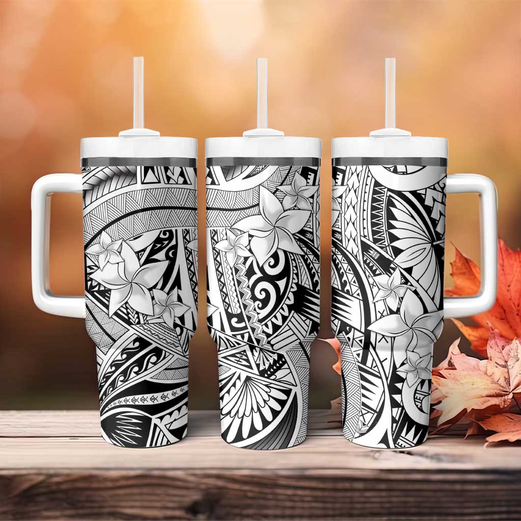 White Pacific Flowers Tribal Polynesian Spirit Tumbler With Handle LT9 - Polynesian Pride