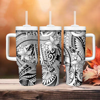 White Pacific Flowers Tribal Polynesian Spirit Tumbler With Handle LT9 - Polynesian Pride