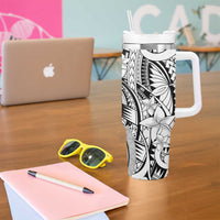 White Pacific Flowers Tribal Polynesian Spirit Tumbler With Handle LT9 - Polynesian Pride