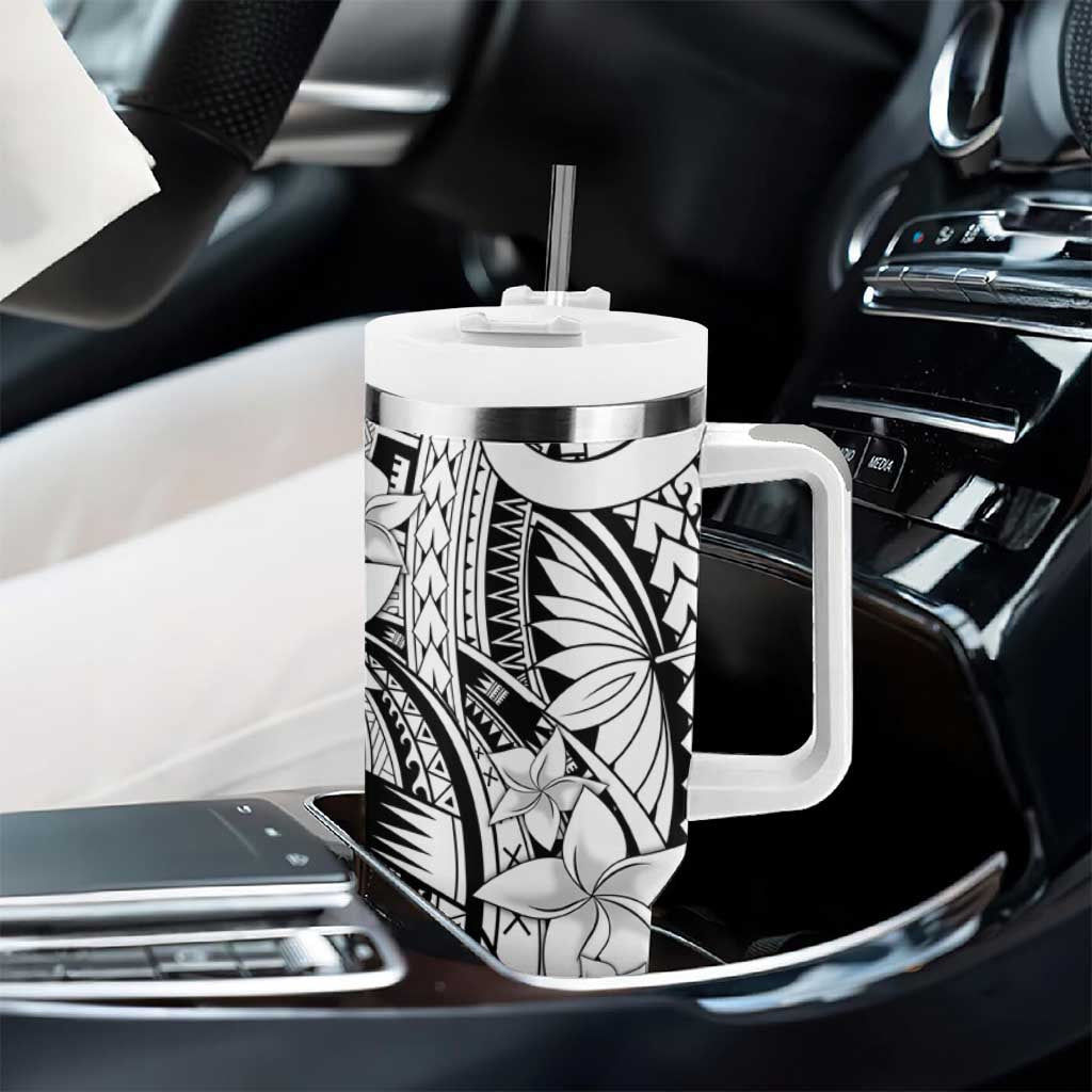 White Pacific Flowers Tribal Polynesian Spirit Tumbler With Handle LT9 - Polynesian Pride