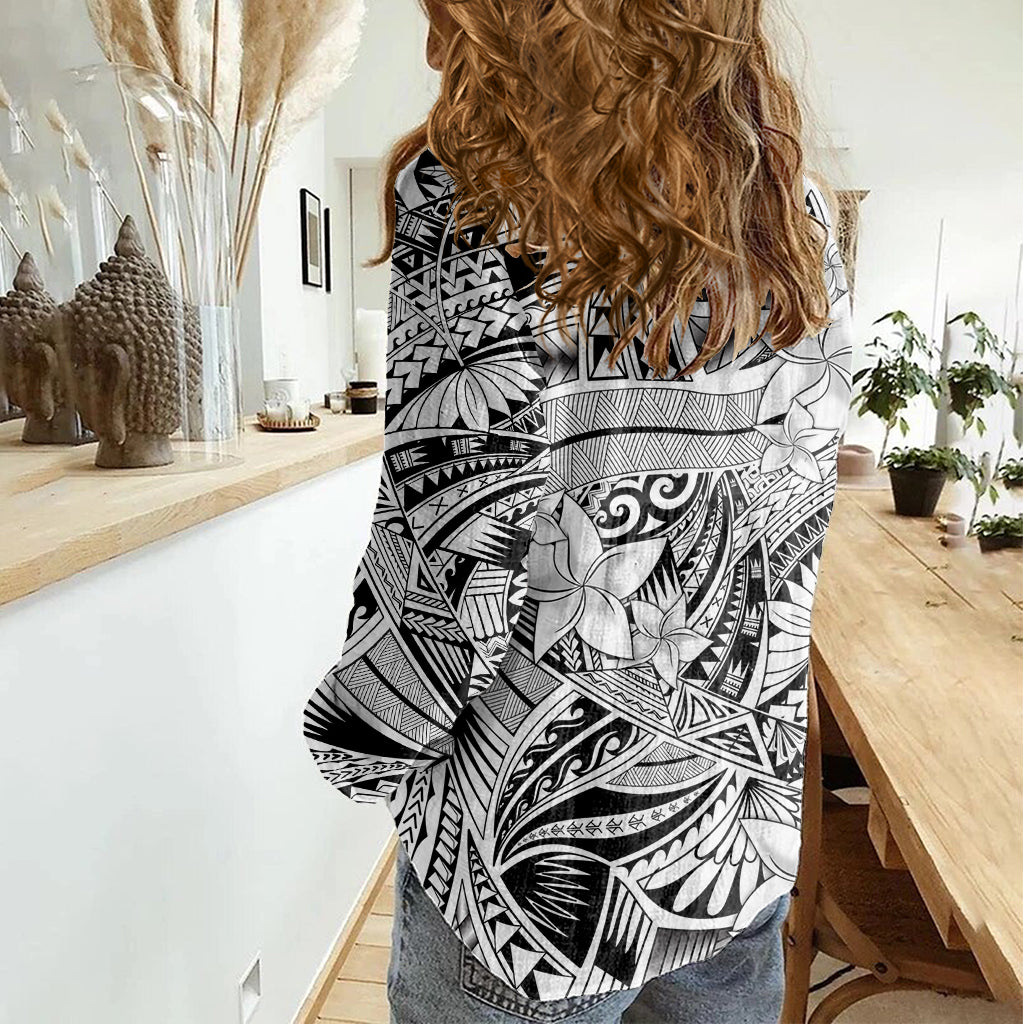 Polynesia Women Casual Shirt Tribal Polynesian Spirit With White Pacific Flowers LT9 - Polynesian Pride