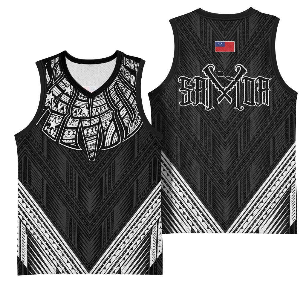 Black Samoa Tribal Chest Tattoo Basketball Jersey LT9 - Polynesian Pride