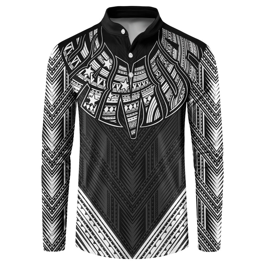 Black Samoa Tribal Chest Tattoo Button Sweatshirt LT9 Black - Polynesian Pride