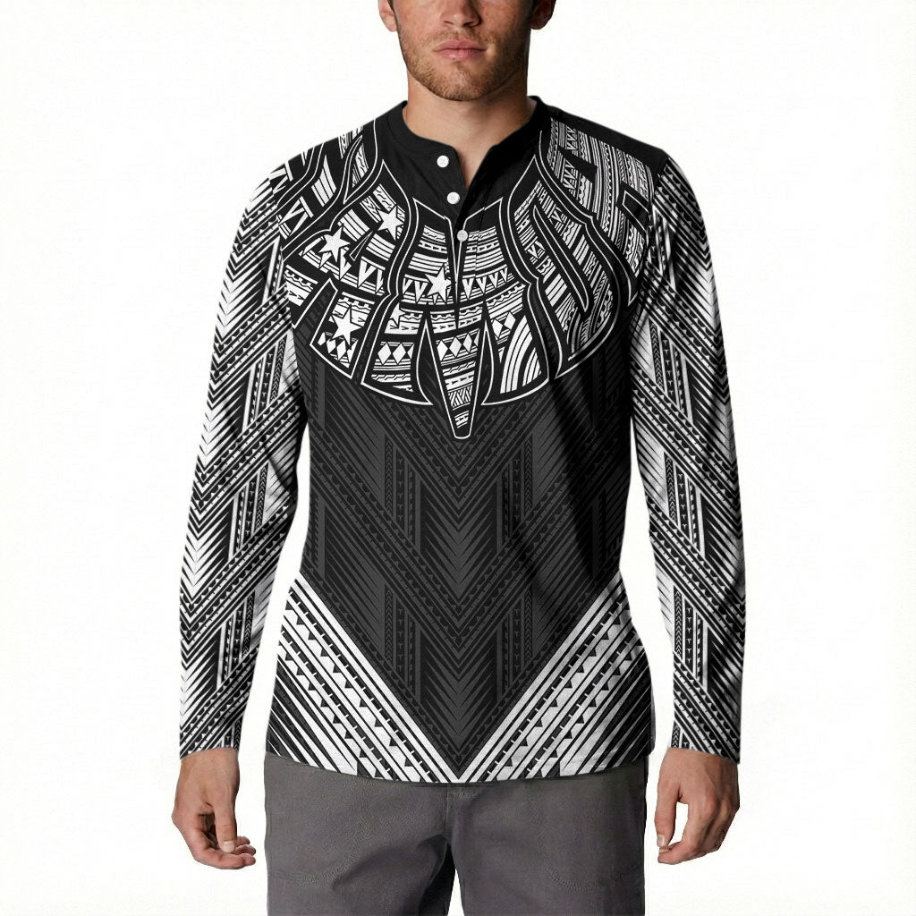 Black Samoa Tribal Chest Tattoo Button Sweatshirt LT9 - Polynesian Pride