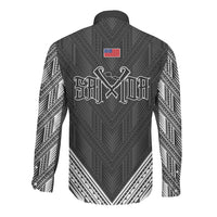 Black Samoa Tribal Chest Tattoo Long Sleeve Button Shirt LT9 - Polynesian Pride
