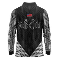 Black Samoa Tribal Chest Tattoo Long Sleeve Polo Shirt LT9 - Polynesian Pride
