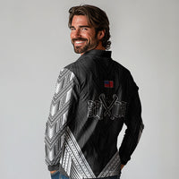 Black Samoa Tribal Chest Tattoo Long Sleeve Polo Shirt LT9 - Polynesian Pride