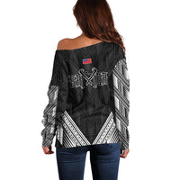 Black Samoa Tribal Chest Tattoo Off Shoulder Sweater LT9 - Polynesian Pride
