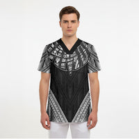 Black Samoa Tribal Chest Tattoo Scrub Top LT9 - Polynesian Pride