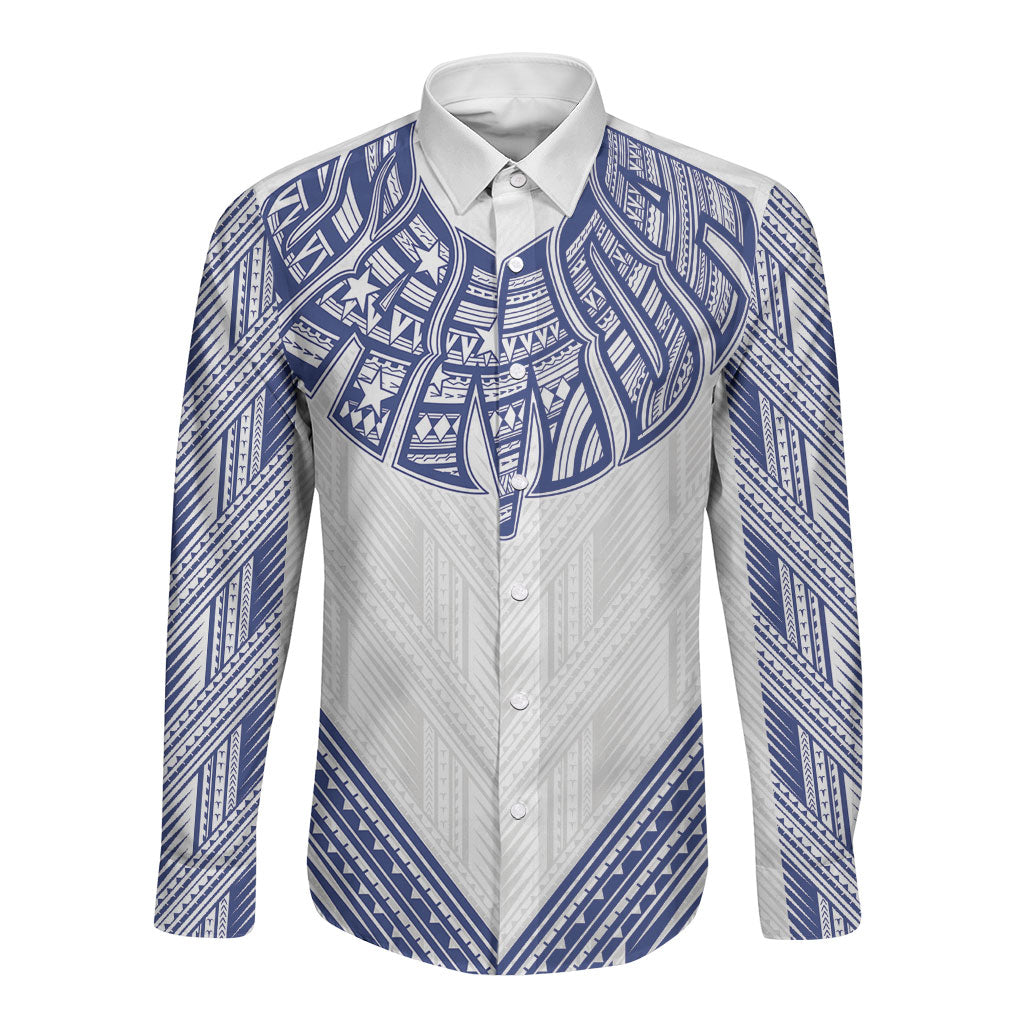 White Samoa Tribal Chest Tattoo Long Sleeve Button Shirt LT9 Unisex White - Polynesian Pride