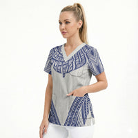 White Samoa Tribal Chest Tattoo Scrub Top LT9 - Polynesian Pride
