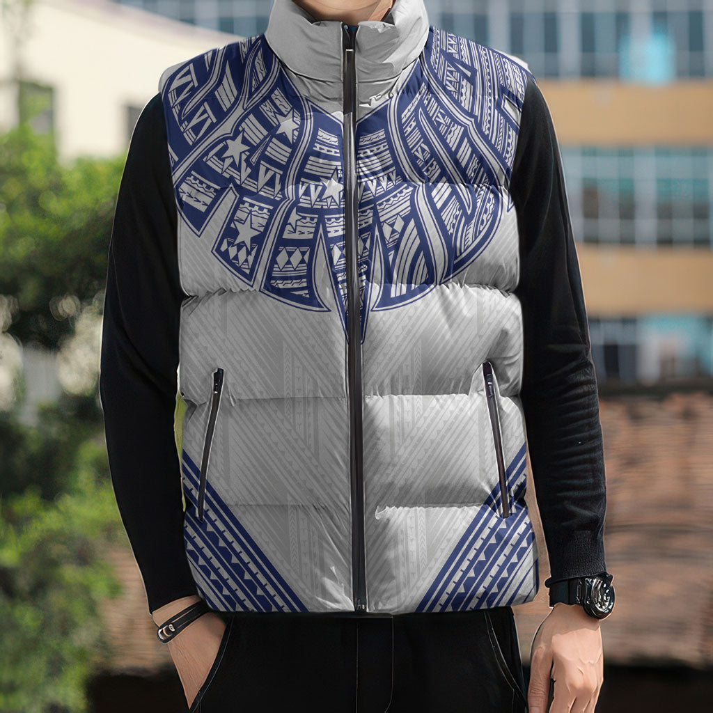 White Samoa Tribal Chest Tattoo Sleeveless Puffer Jacket LT9 - Polynesian Pride