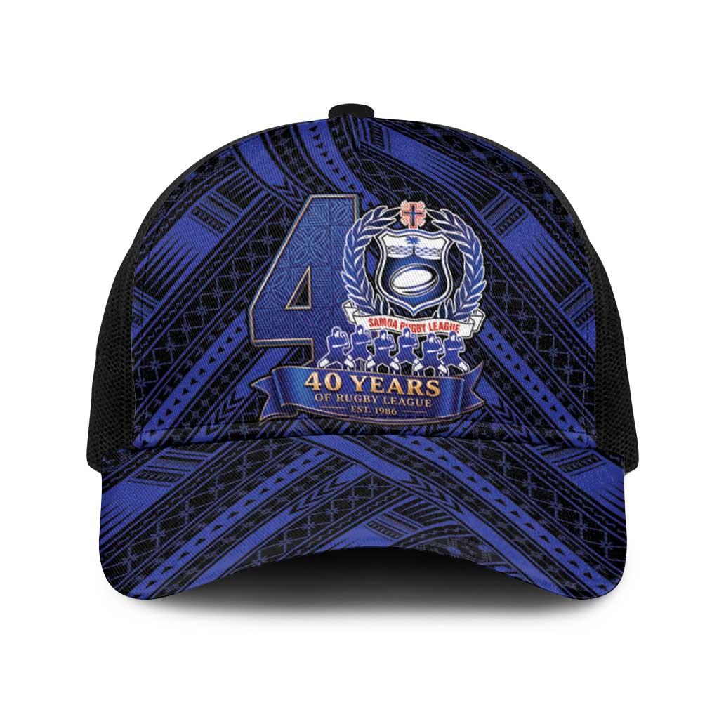 Toa Samoa 40th Anniversary Baseball Net Cap Royal Blue Tribal LT9 One Size Black Blue - Polynesian Pride