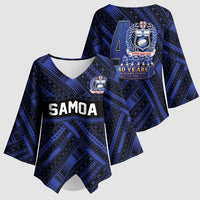 Toa Samoa 40th Anniversary Kimono Sleeve Blouse Royal Blue Tribal LT9 - Polynesian Pride