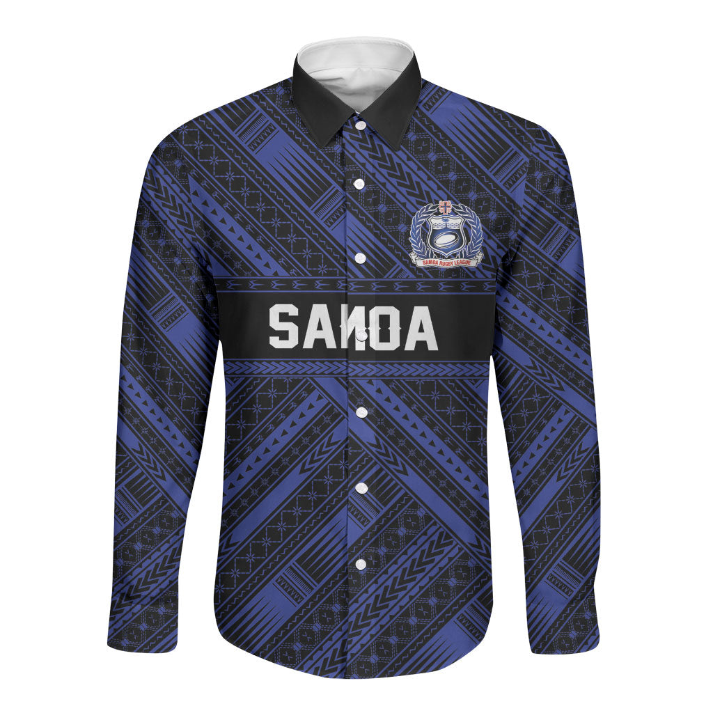 Toa Samoa 40th Anniversary Long Sleeve Button Shirt Royal Blue Tribal LT9 Unisex Blue - Polynesian Pride