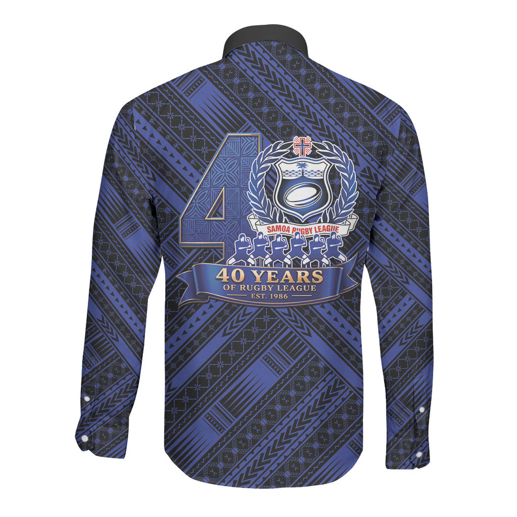 Toa Samoa 40th Anniversary Long Sleeve Button Shirt Royal Blue Tribal LT9 - Polynesian Pride