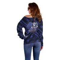 Toa Samoa 40th Anniversary Off Shoulder Sweater Royal Blue Tribal LT9 - Polynesian Pride