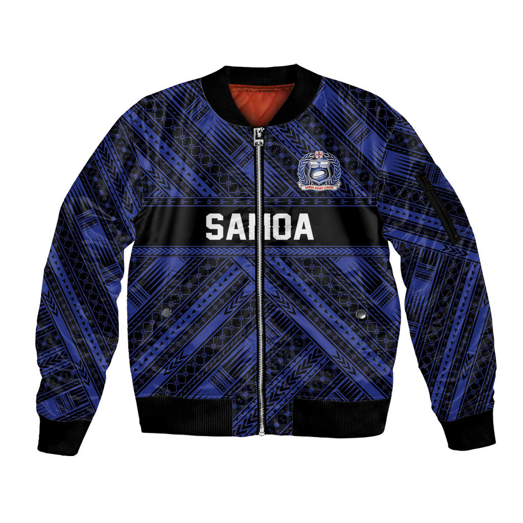Toa Samoa 40th Anniversary Sleeve Zip Bomber Jacket Royal Blue Tribal LT9 Unisex Blue - Polynesian Pride