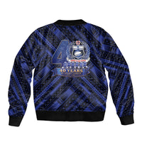 Toa Samoa 40th Anniversary Sleeve Zip Bomber Jacket Royal Blue Tribal LT9 - Polynesian Pride
