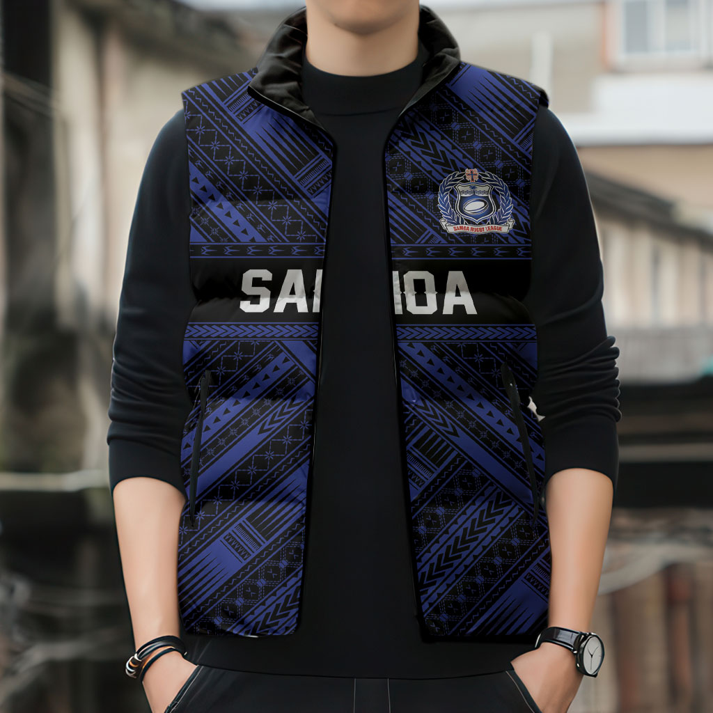 Toa Samoa 40th Anniversary Sleeveless Puffer Jacket Royal Blue Tribal LT9 - Polynesian Pride