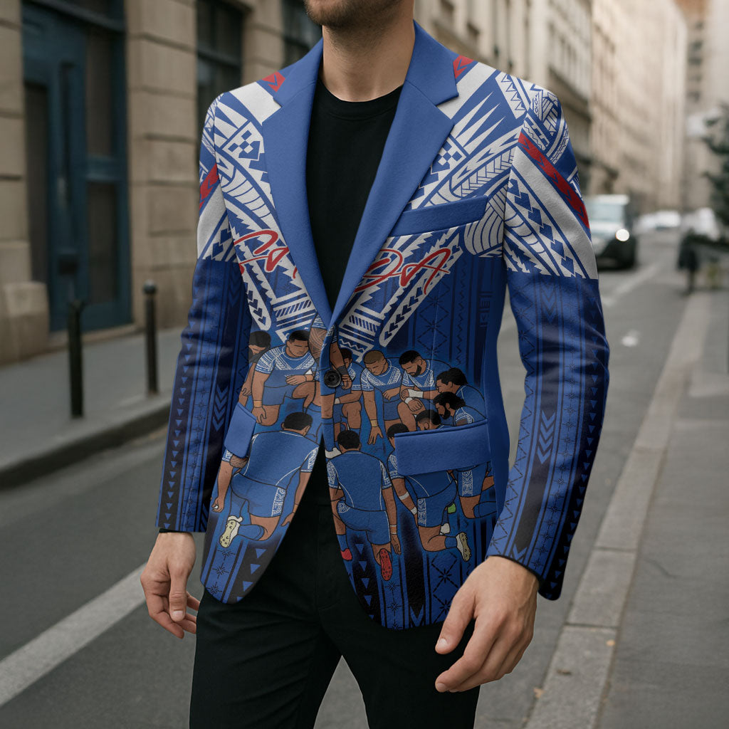 Toa Samoa Siva Tau Blazer Royal Blue Chevron Geometric Heritage LT9 - Polynesian Pride