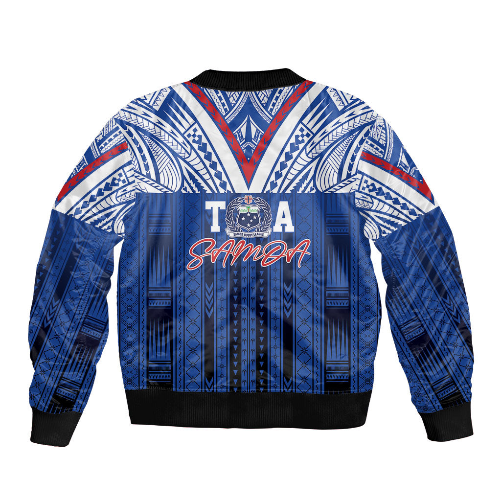 Toa Samoa Siva Tau Bomber Jacket Royal Blue Chevron Geometric Heritage LT9 - Polynesian Pride