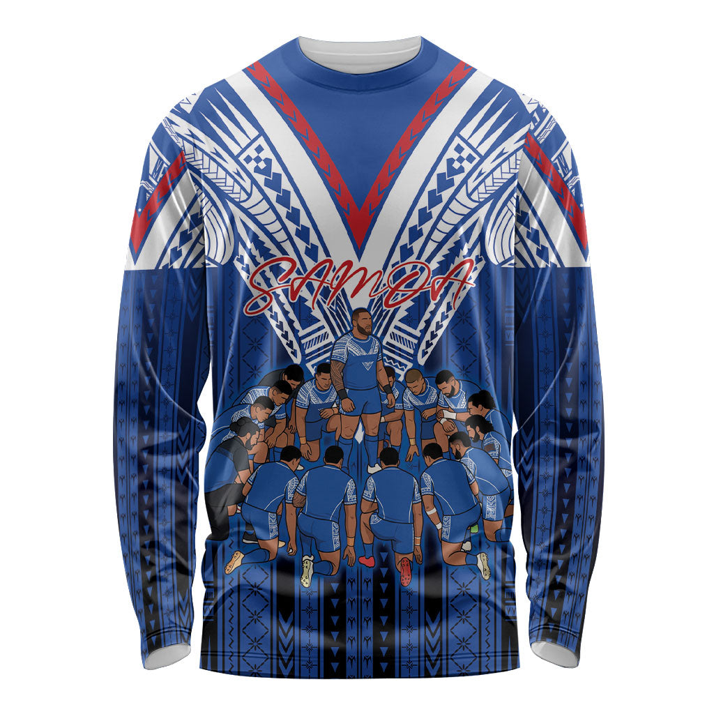 Toa Samoa Siva Tau Long Sleeve Shirt Royal Blue Chevron Geometric Heritage LT9 Unisex Blue - Polynesian Pride