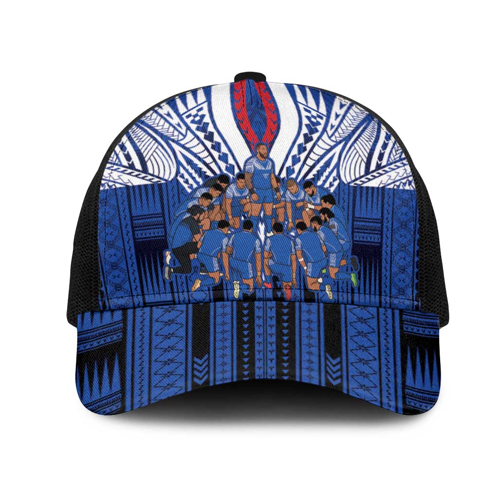 Toa Samoa Siva Tau Mesh Trucker Cap Royal Blue Chevron Geometric Heritage LT9 One Size Black Blue - Polynesian Pride