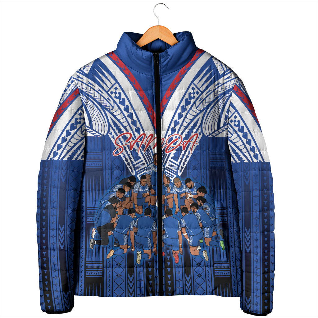 Toa Samoa Siva Tau Padded Jacket Royal Blue Chevron Geometric Heritage LT9 - Polynesian Pride