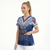 Toa Samoa Siva Tau Scrub Top Royal Blue Chevron Geometric Heritage LT9 - Polynesian Pride