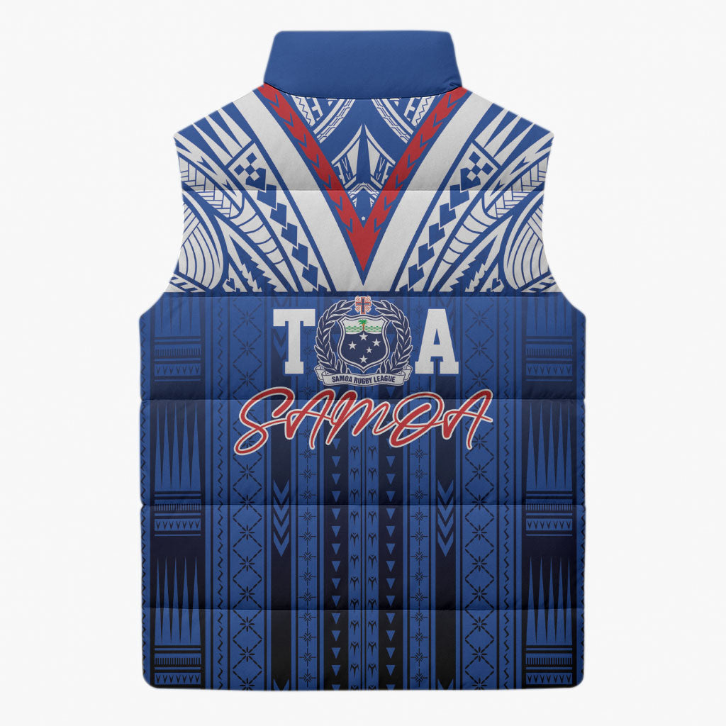 Toa Samoa Siva Tau Sleeveless Puffer Jacket Royal Blue Chevron Geometric Heritage LT9 - Polynesian Pride