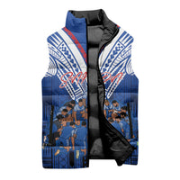 Toa Samoa Siva Tau Sleeveless Puffer Jacket Royal Blue Chevron Geometric Heritage LT9 - Polynesian Pride