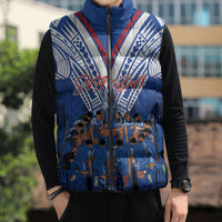 Toa Samoa Siva Tau Sleeveless Puffer Jacket Royal Blue Chevron Geometric Heritage LT9 - Polynesian Pride