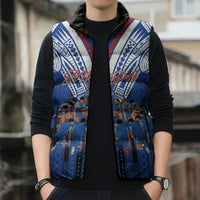 Toa Samoa Siva Tau Sleeveless Puffer Jacket Royal Blue Chevron Geometric Heritage LT9 - Polynesian Pride