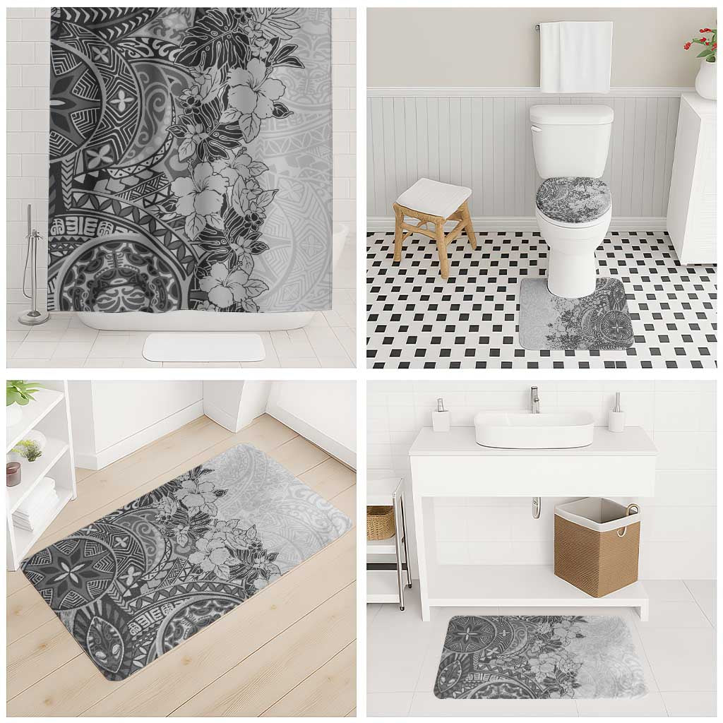 Polynesia Bathroom Set Hibiscus Hawaiian Tribal Tattoo Retro Gray - Polynesian Pride