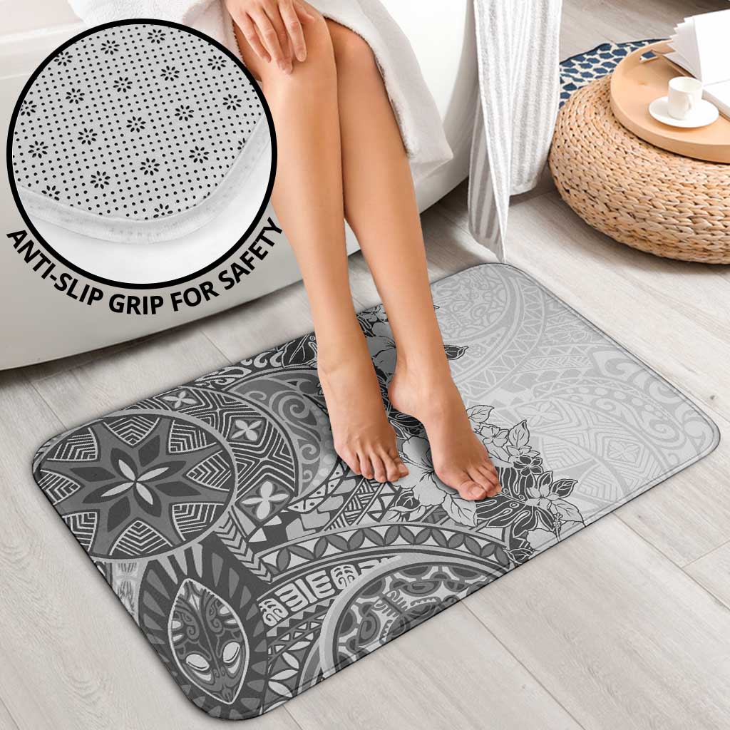Polynesia Bathroom Set Hibiscus Hawaiian Tribal Tattoo Retro Gray - Polynesian Pride