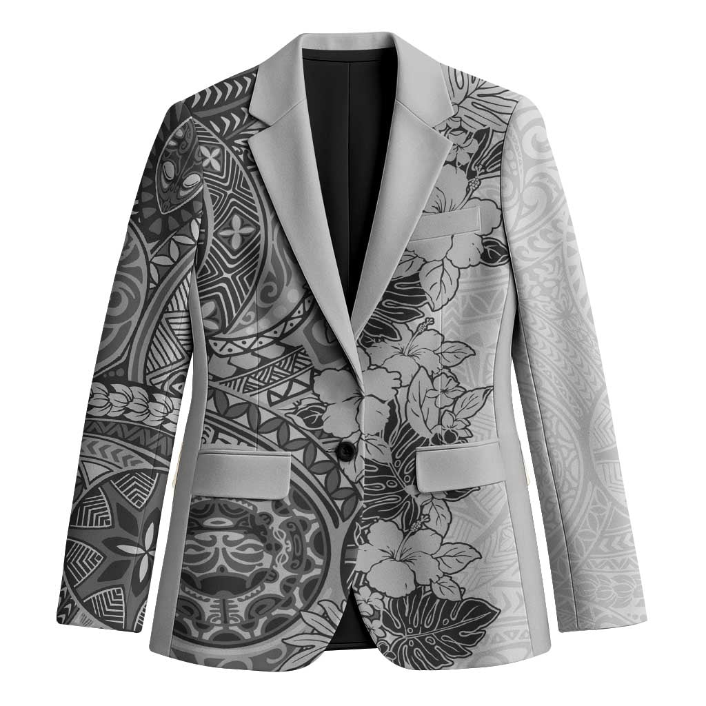 Polynesia Blazer Hibiscus Hawaiian Tribal Tattoo Retro Gray - Polynesian Pride