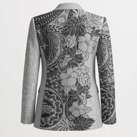 Polynesia Blazer Hibiscus Hawaiian Tribal Tattoo Retro Gray - Polynesian Pride